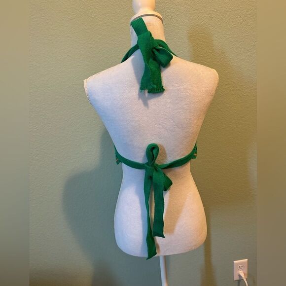 Edikted Knit Tie Halter Cropped Top Size Small Green Orange - Picture 2 of 5